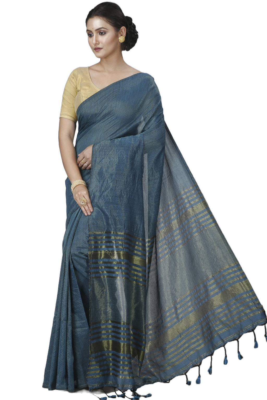 Botel Green Blended Cotton Tama Hand Loom Saree (1205)